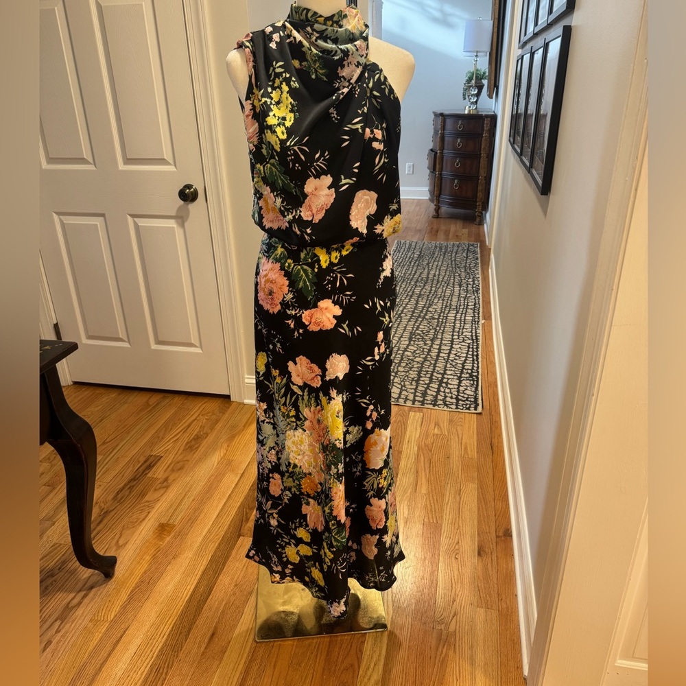 Floral Halter Neck Dress - Black and Multicolor - Picture 6 of 14